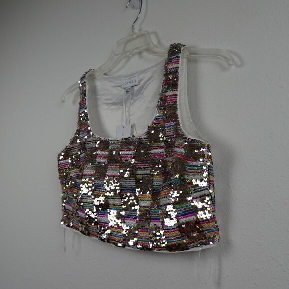 Lucy Paris Sequin Crop Top Women's Size XS Sleeveless Tank Colorful - Picture 2 of 7